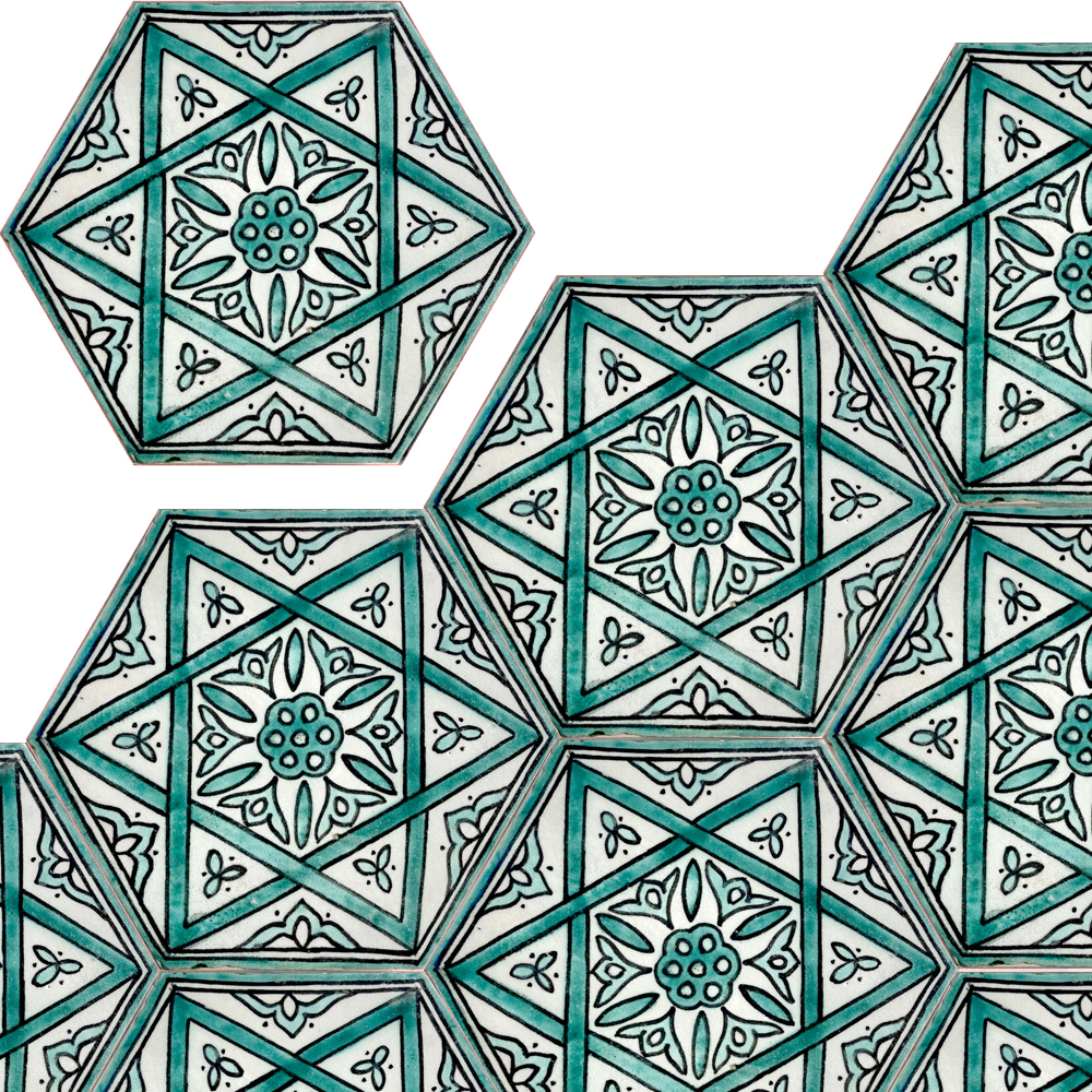 Mosaic House Moroccan tile Edith Star B 1-12 White Light Green  {hand painted handpainted 6x6} 